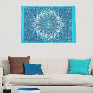 Blue Geometric Mandala Print Tapestries for Home